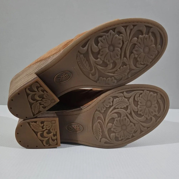 Sofft Strathmore Mule Womens 9.5 Ginger Tan Suede Peep Toe Wedge Heel - Picture 13 of 15